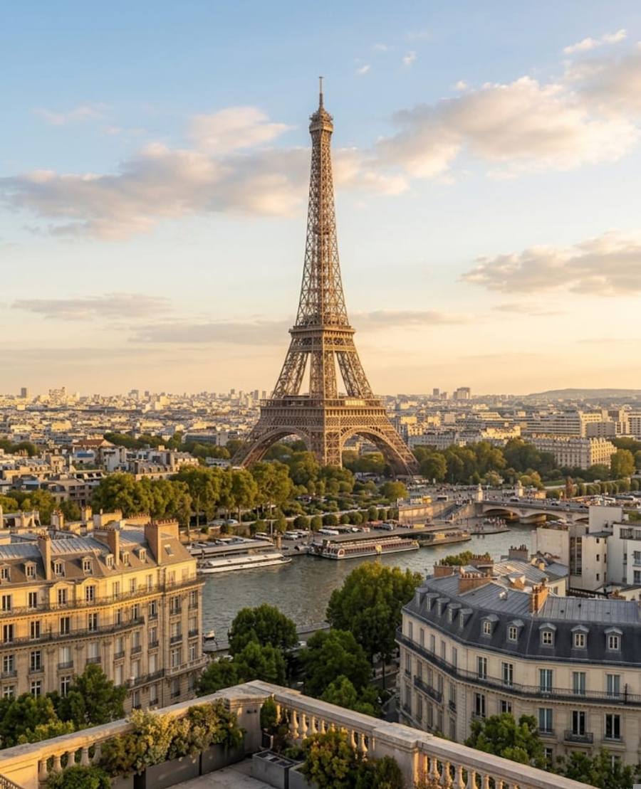 Transfert VTC vers les aéroports CDG, Orly, Beauvais avec vue Tour Eiffel